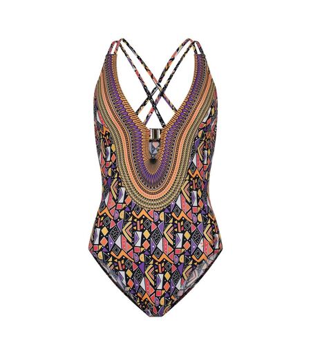 Womens/ladies Culture Jam Cross Back One Piece Swimsuit Multicoloured Print Zoggs