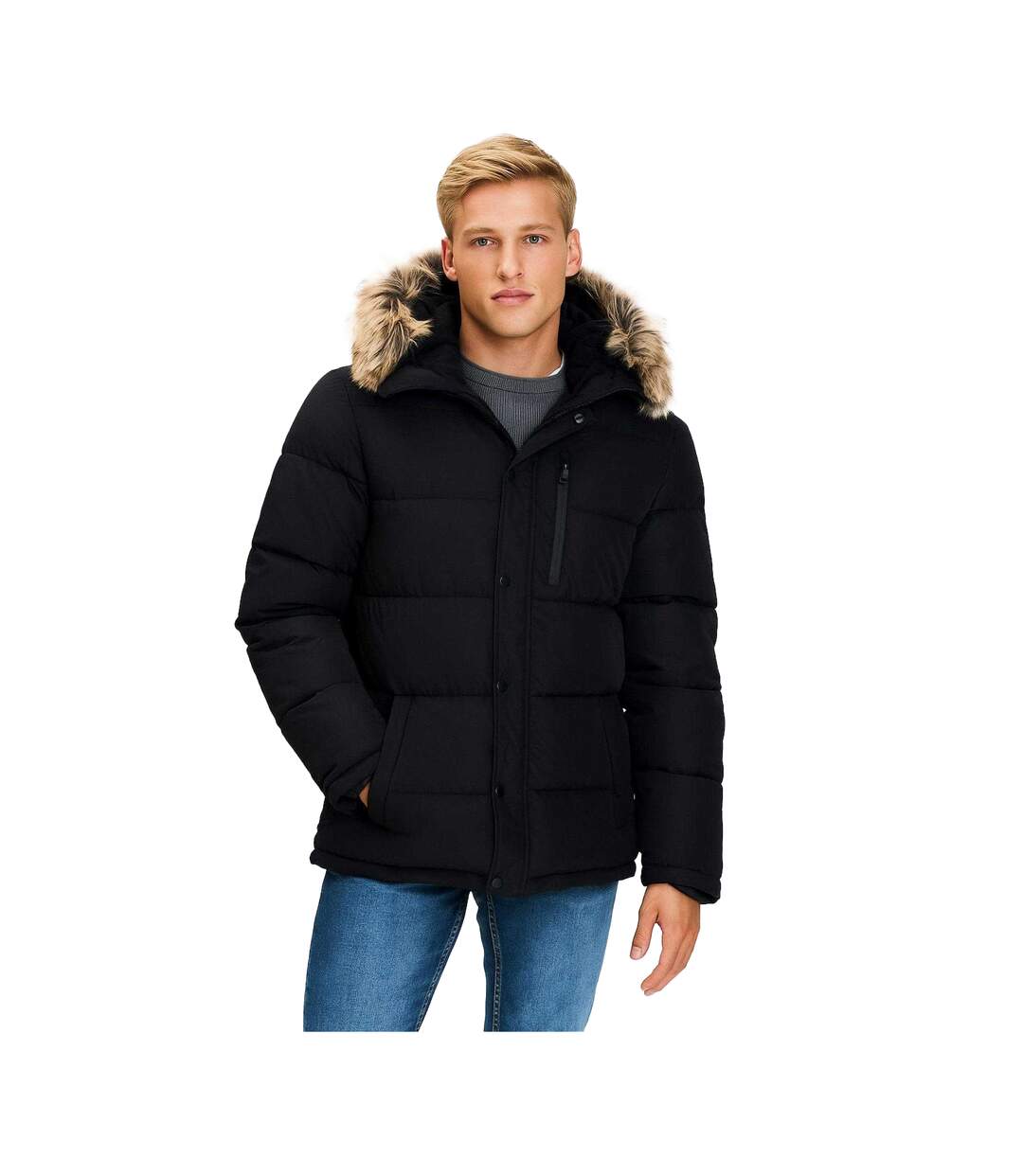 Doudoune Matelassée Motif/style Bord Duveteux Homme Noir Minoti-1