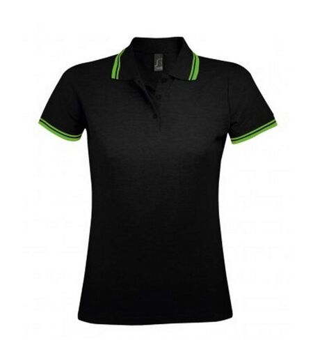 SOLS Womens/Ladies Pasadena Tipped Short Sleeve Pique Polo Shirt (Black/Lime) - UTPC2432