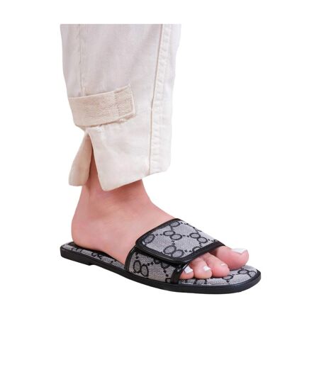 Womens/ladies mirage faux leather single strap sliders grey Where´s That From