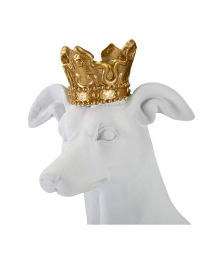 Statuette Déco Chien Couronne 33cm Blanc