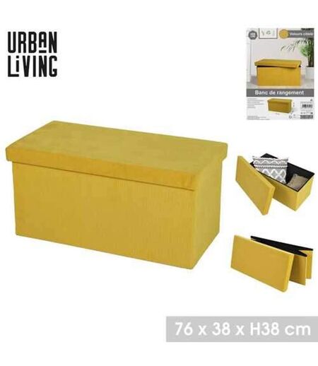 Banc de rangement pliable Kube en velours côtelé - Jaune