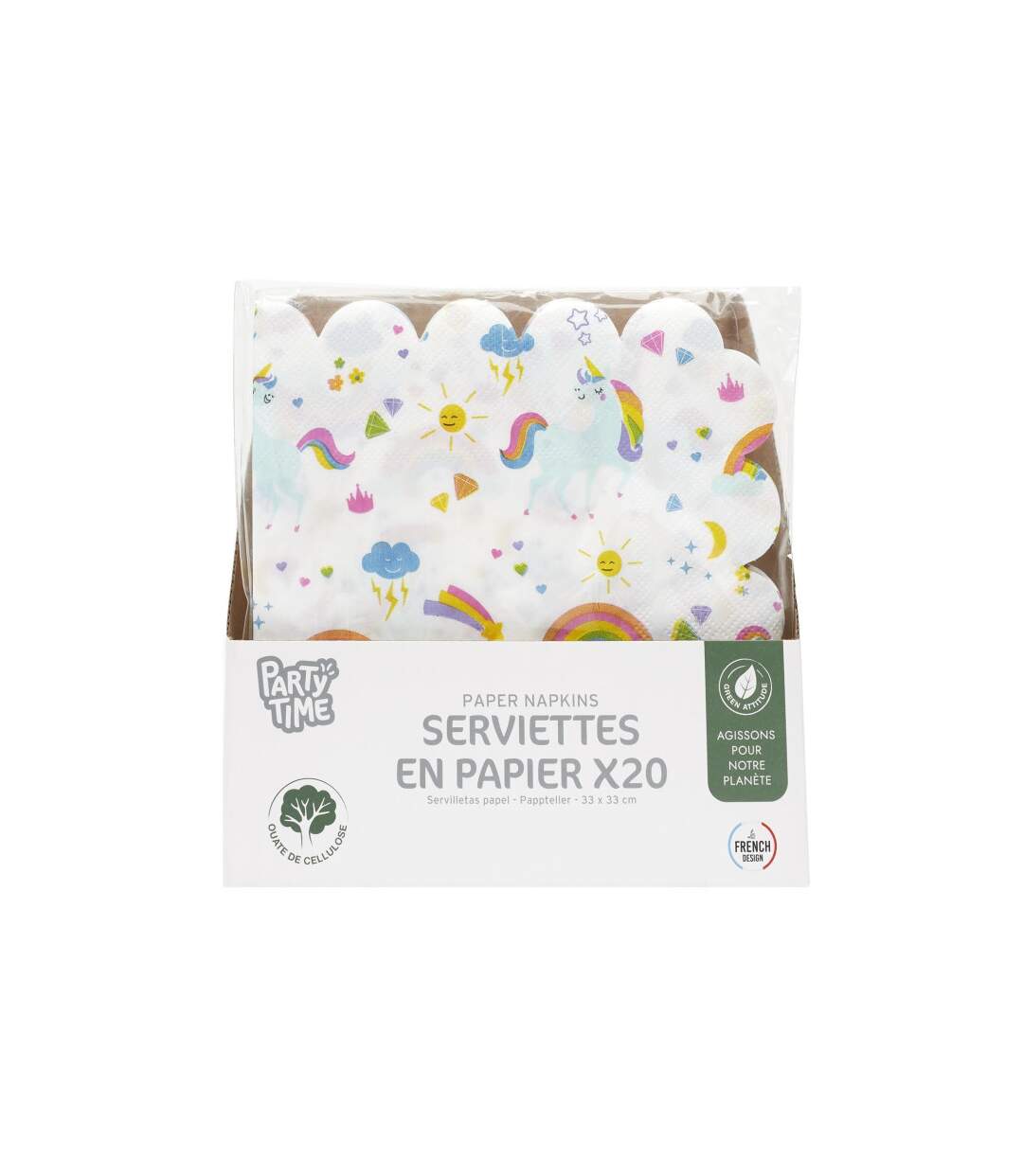 Lot de 20 Serviettes en Papier Licorne 33x33cm Blanc-3