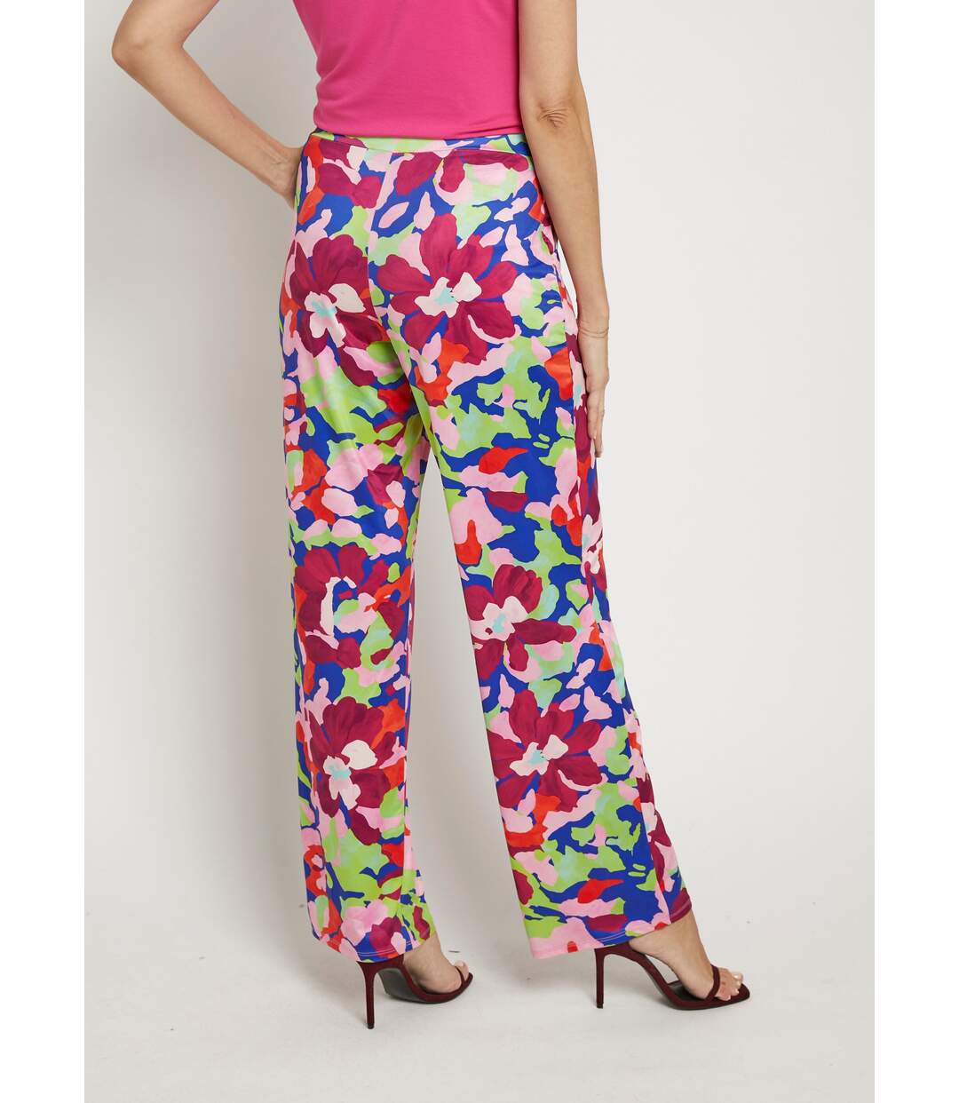 Pantalon fluide stretch, motif fleuri pop-2