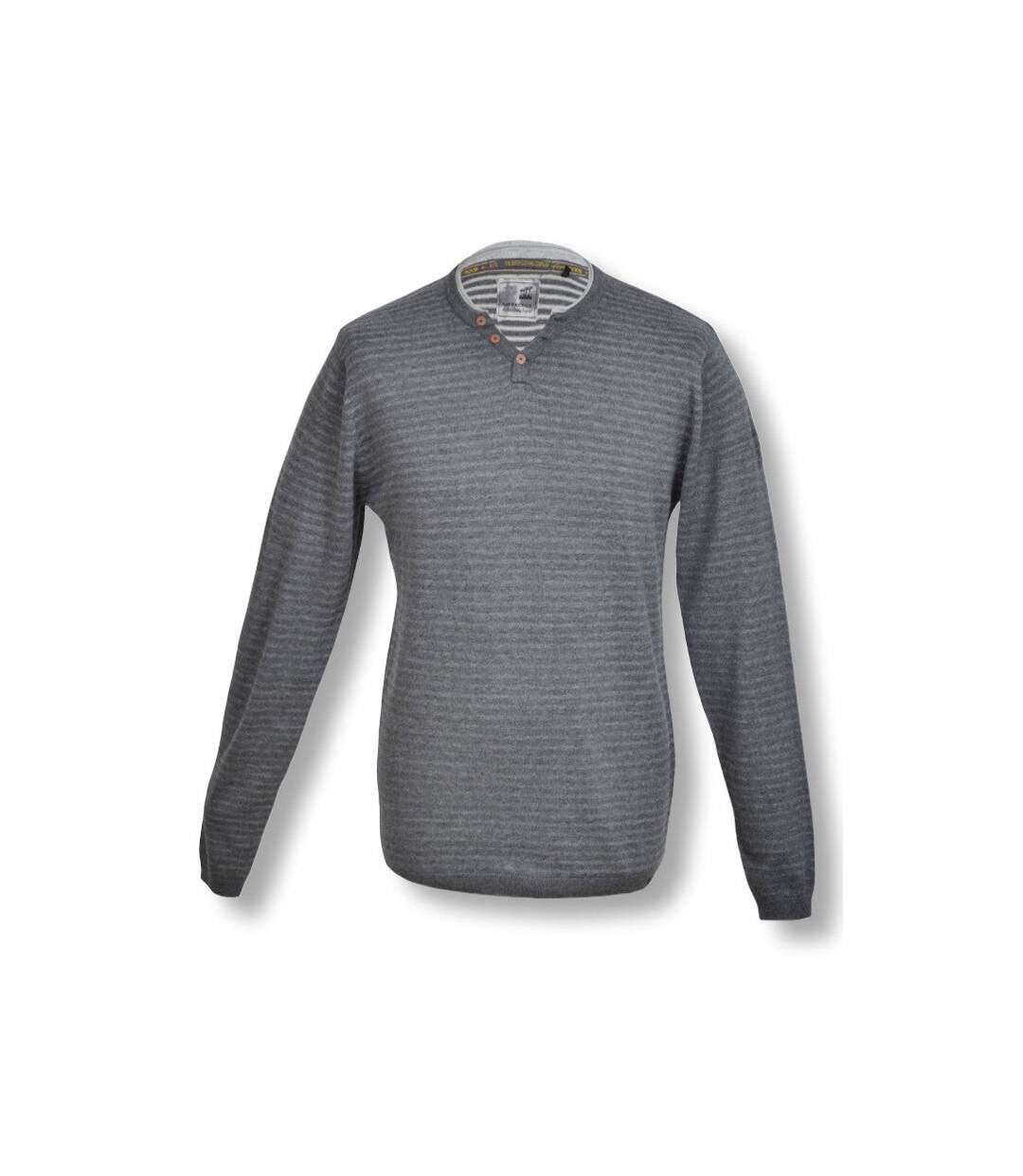 Pull homme manches longues  col en V de couleur gris-1