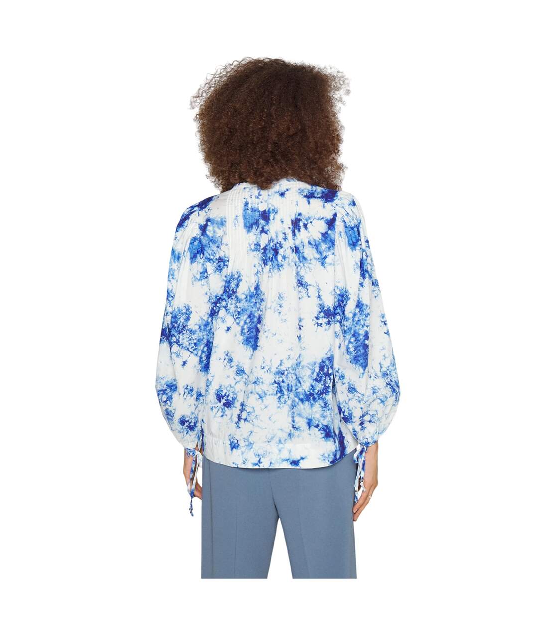 Blouse Manches Bouffantes Motif/style Tie-dye Femme Blanc Bleu Boss-2