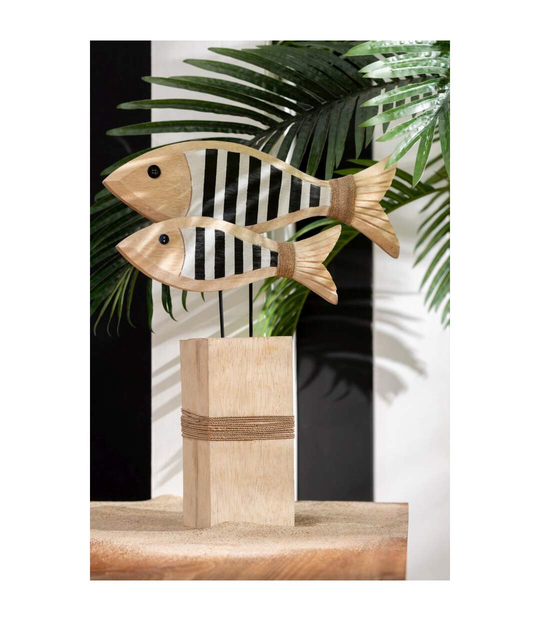 Poissons Déco sur Pied Rayé 45cm Naturel & Noir-2