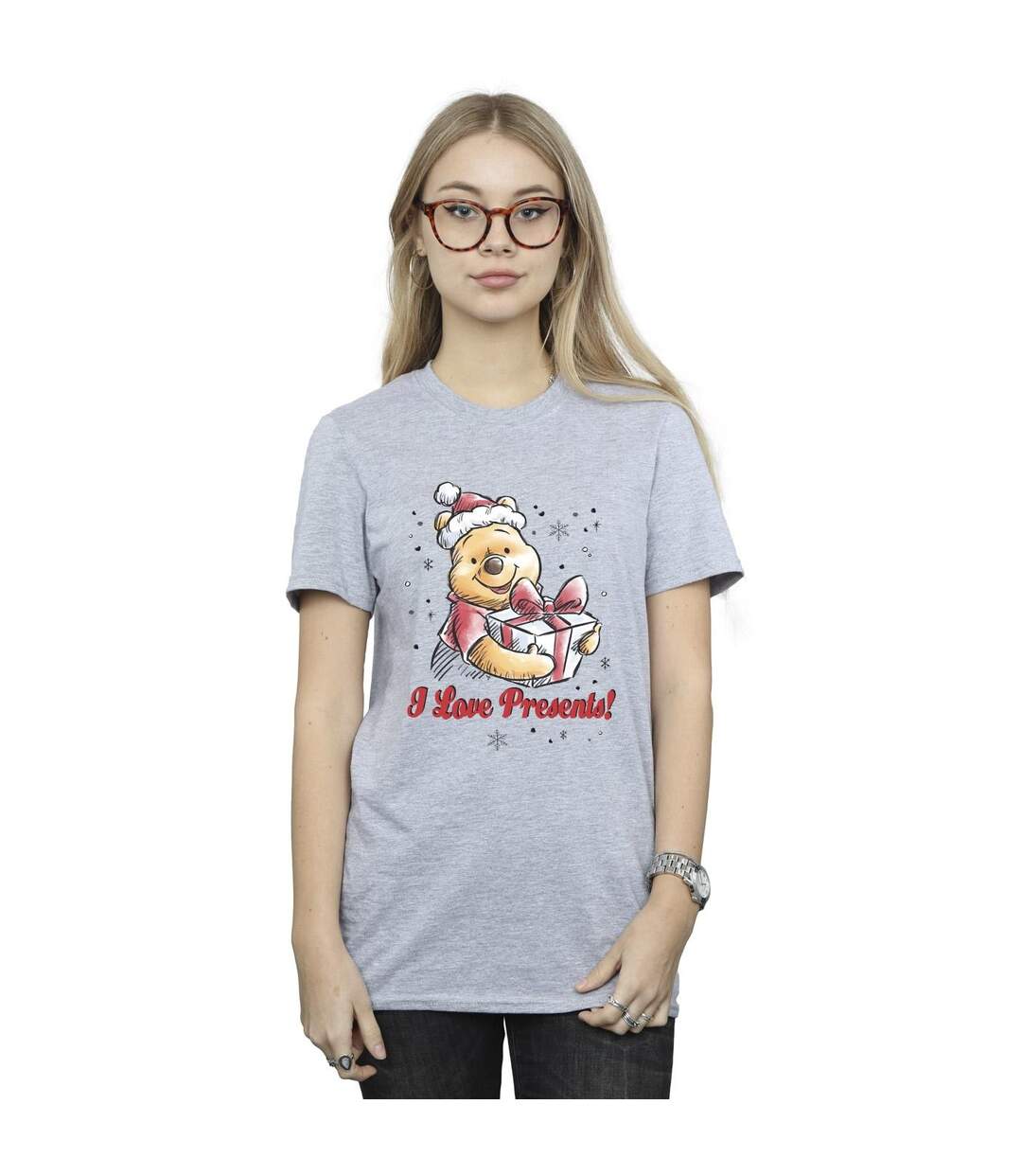 Disney Womens/Ladies Winnie The Pooh Love Presents Cotton Boyfriend T-Shirt (Gris sportif) - UTBI47451-2