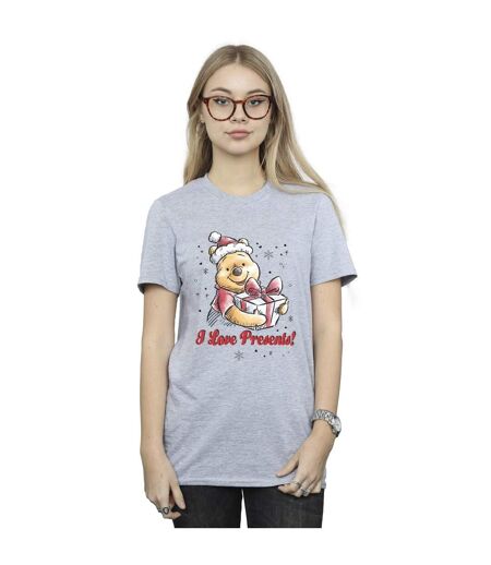 Disney Womens/Ladies Winnie The Pooh Love Presents Cotton Boyfriend T-Shirt (Gris sportif) - UTBI47451