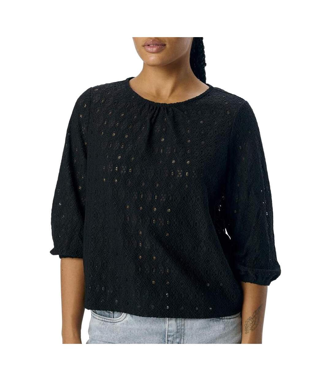 Blouse brodée noire femme vero moda aila-1
