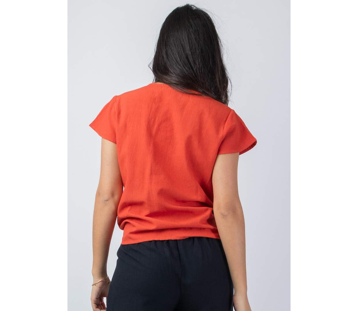 Top femme été manches courtes ERMINE uni terracotta Coton Du Monde-4