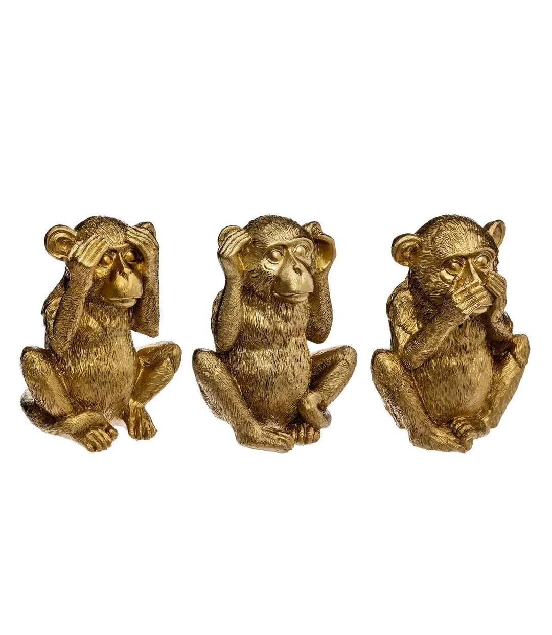 Lot de 3 Statuettes Déco Singe Sagesse 17cm Or-1