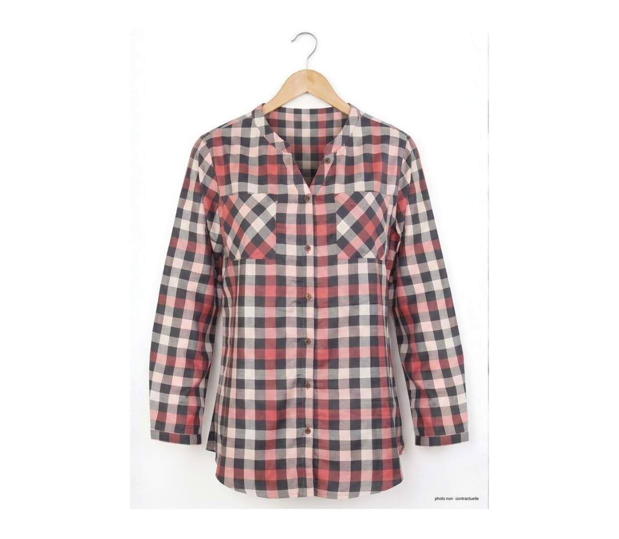 Chemisier Femme en Flanelle de Coton Carreaux Rose/Gris-2
