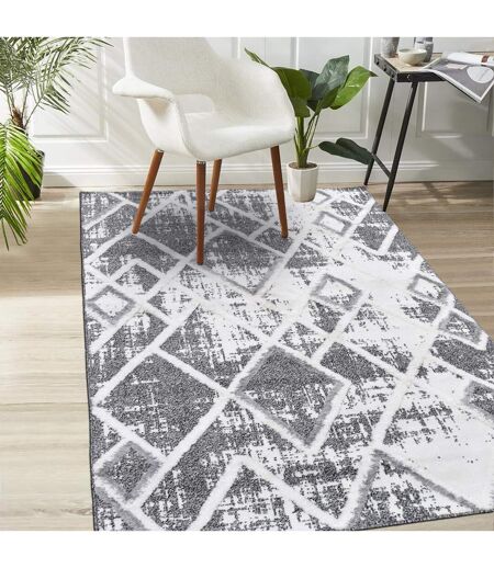 Tapis longs poils shaggy tissé motif rétro-vintage LADURO