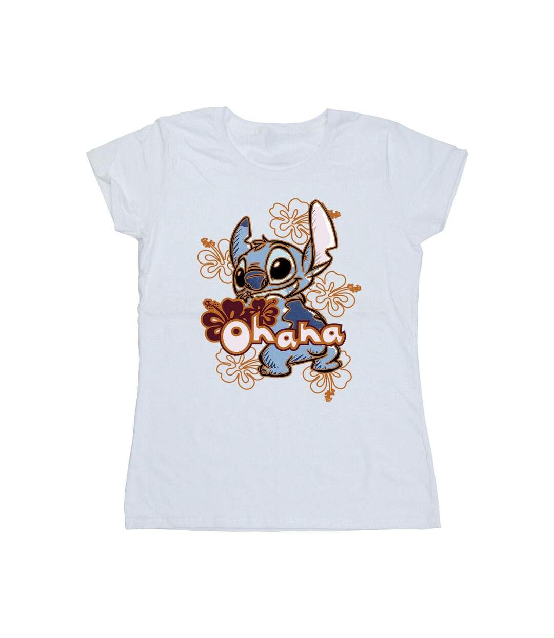 Disney Femmes/Les femmes Lilo And Stitch Ohana Orange Hibiscus Cotton T-Shirt (Blanc) - UTBI25821-1