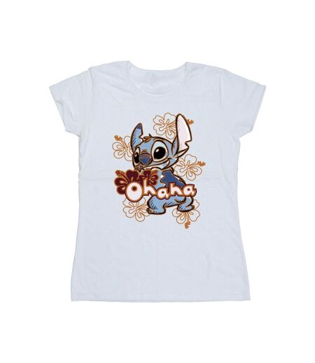 Disney Femmes/Les femmes Lilo And Stitch Ohana Orange Hibiscus Cotton T-Shirt (Blanc) - UTBI25821
