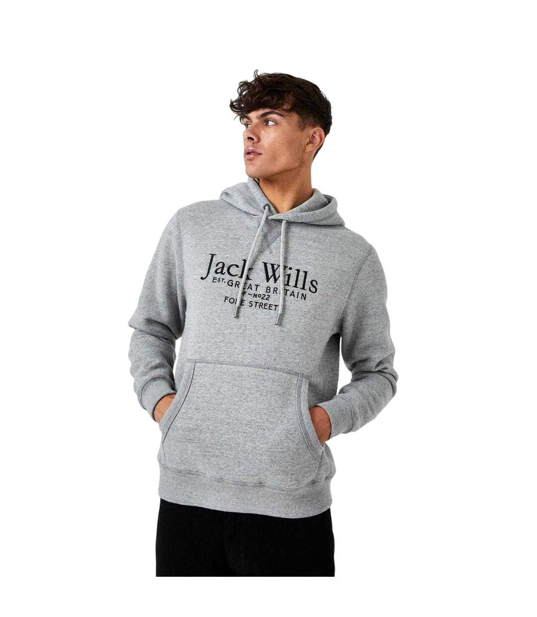Mens Batsford Logo Hoodie Grey Marl Jack Wills-1