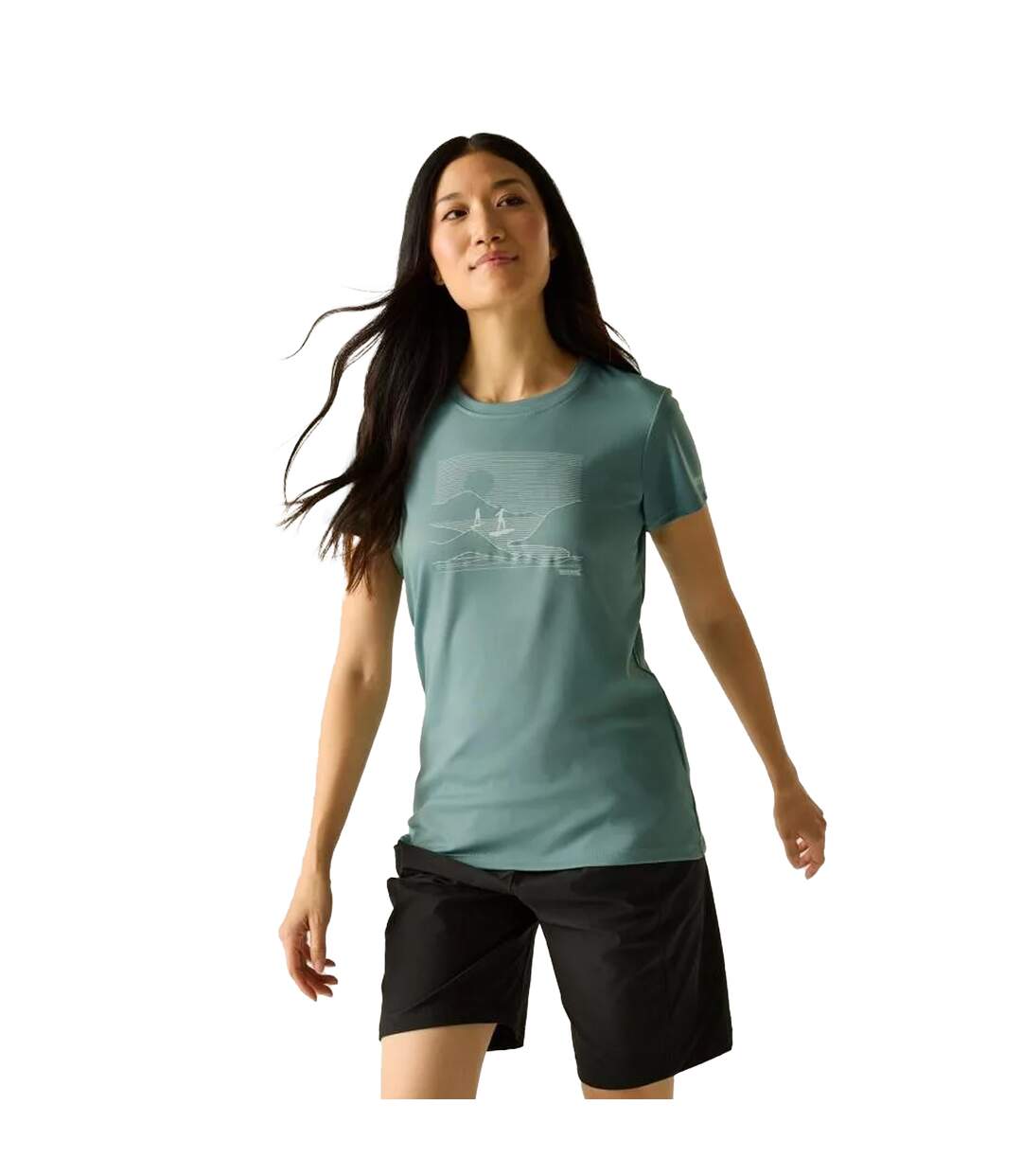 T-shirt Motif/style Surfeur Fingal Femme Pastel Turquoise Regatta-1