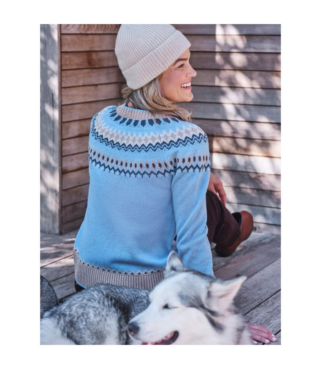 Womens/ladies Fair Isle Yoke Detail Jumper Blue WoolOvers-1