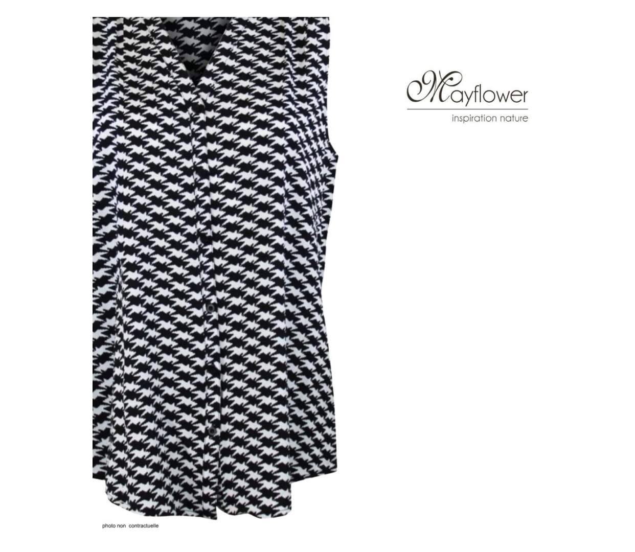 MAYFLOWER VOGUE1 Chemisier sans manches – La fluidité d'un imprimé graphique chic pour l'été-4