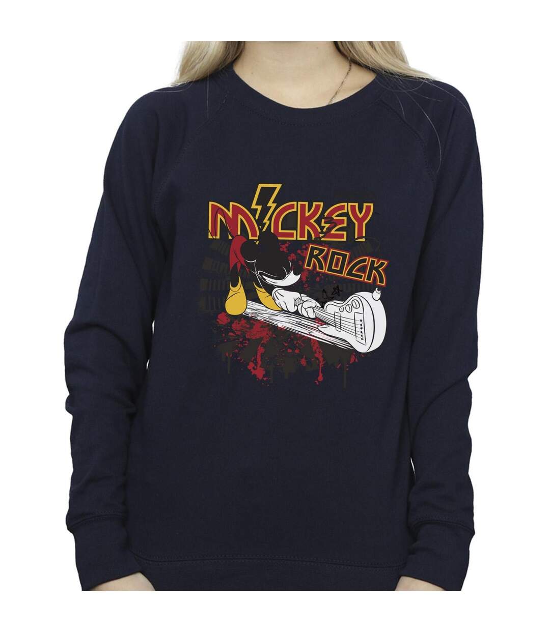 Disney Sweatshirt Womens/Ladies Mickey Mouse Smash Guitar Rock (Bleu marine) - UTBI29215-3