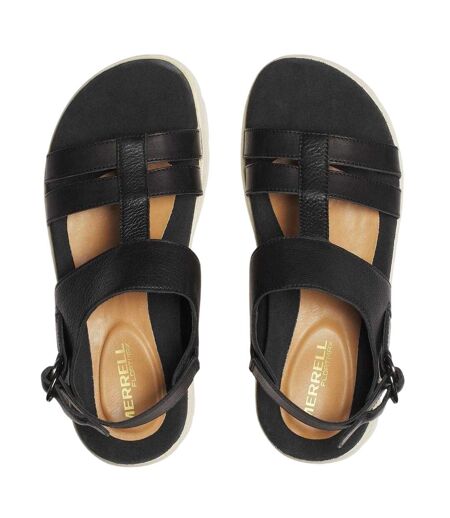 Womens/ladies Leather Ankle Strap Flat Sandals Black Merrell