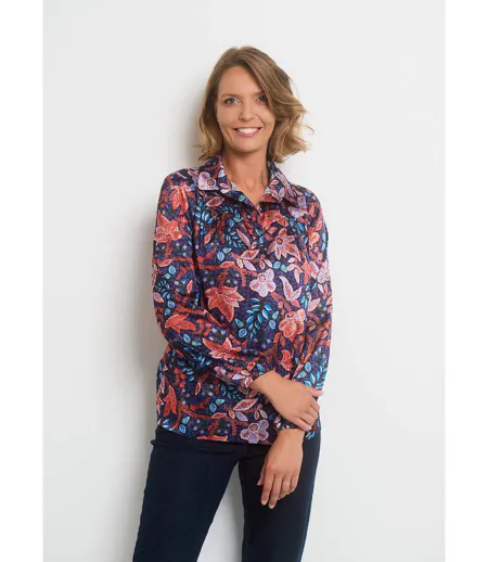 Blouse satin col V manches élastiquées