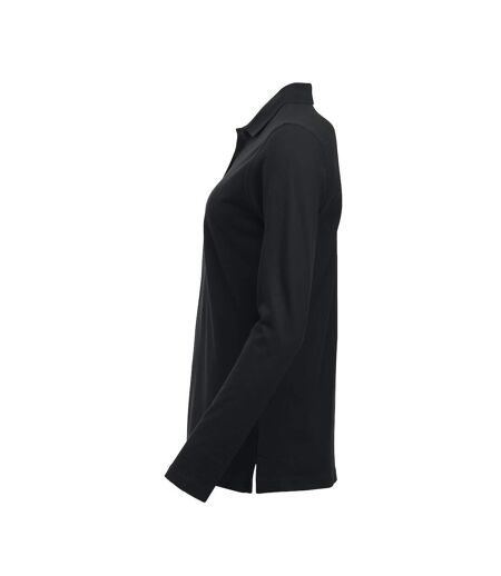 Womens/ladies Classic Marion Long-sleeved Polo Shirt Black Clique
