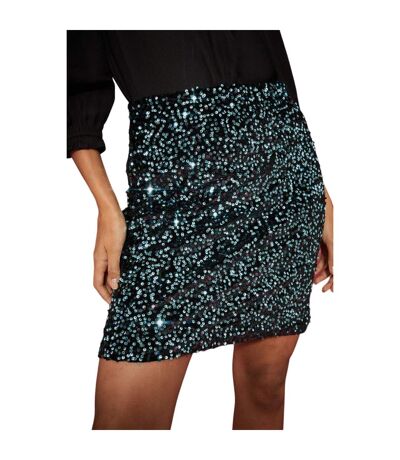 Womens/ladies sequin velvet mini skirt turquoise Dorothy Perkins