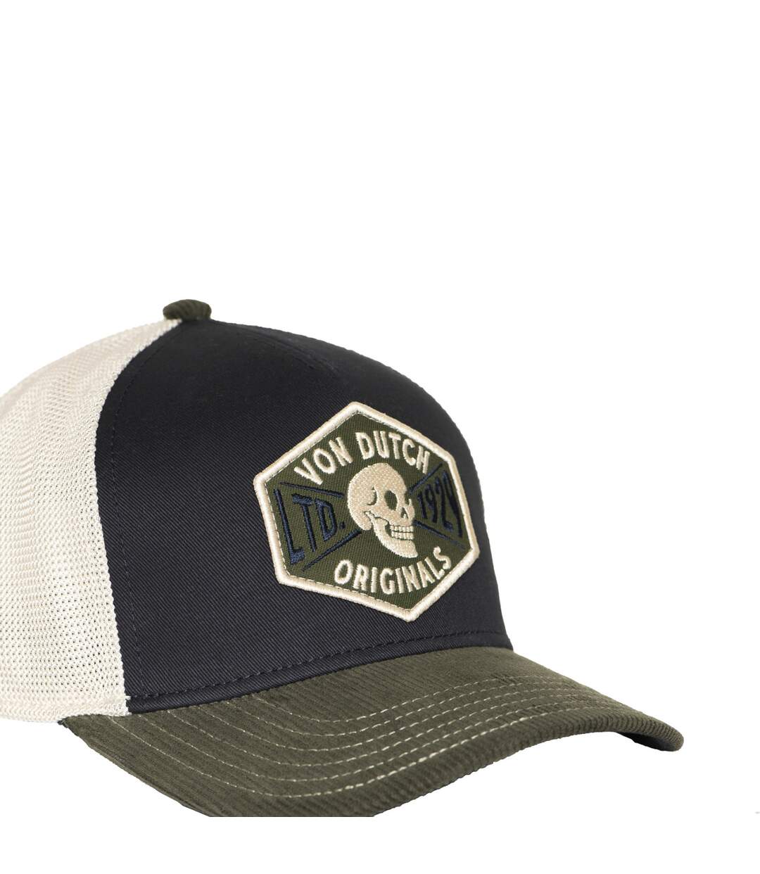Casquette trucker semi curve visiere en velours avec badge Vondutch-5