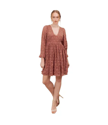 Robe Courte Manches Bouffantes Motif/style En Relief Femme Terre Cuite Lovedrobe