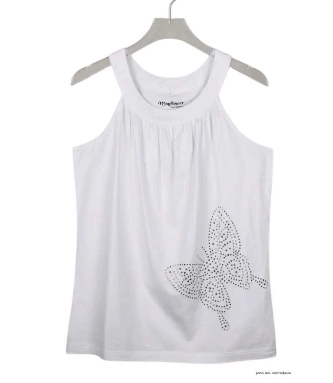 Débardeur MAYFLOWER TF196BL à motif papillon strass : l'éclat poétique pour sublimer votre allure-2