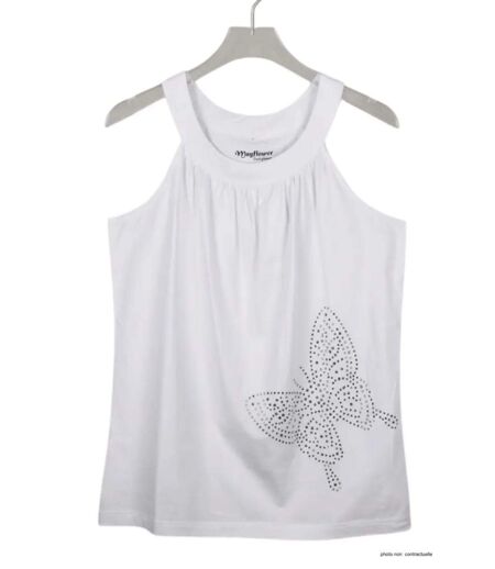 Débardeur MAYFLOWER TF196BL à motif papillon strass : l'éclat poétique pour sublimer votre allure