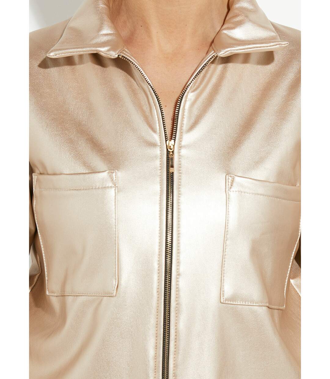 Veste zippée style motard, simili cuir-4