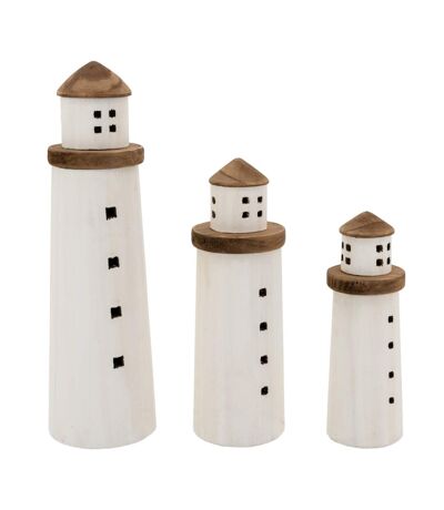 Phares en bois naturel et blanc (lot de 3)