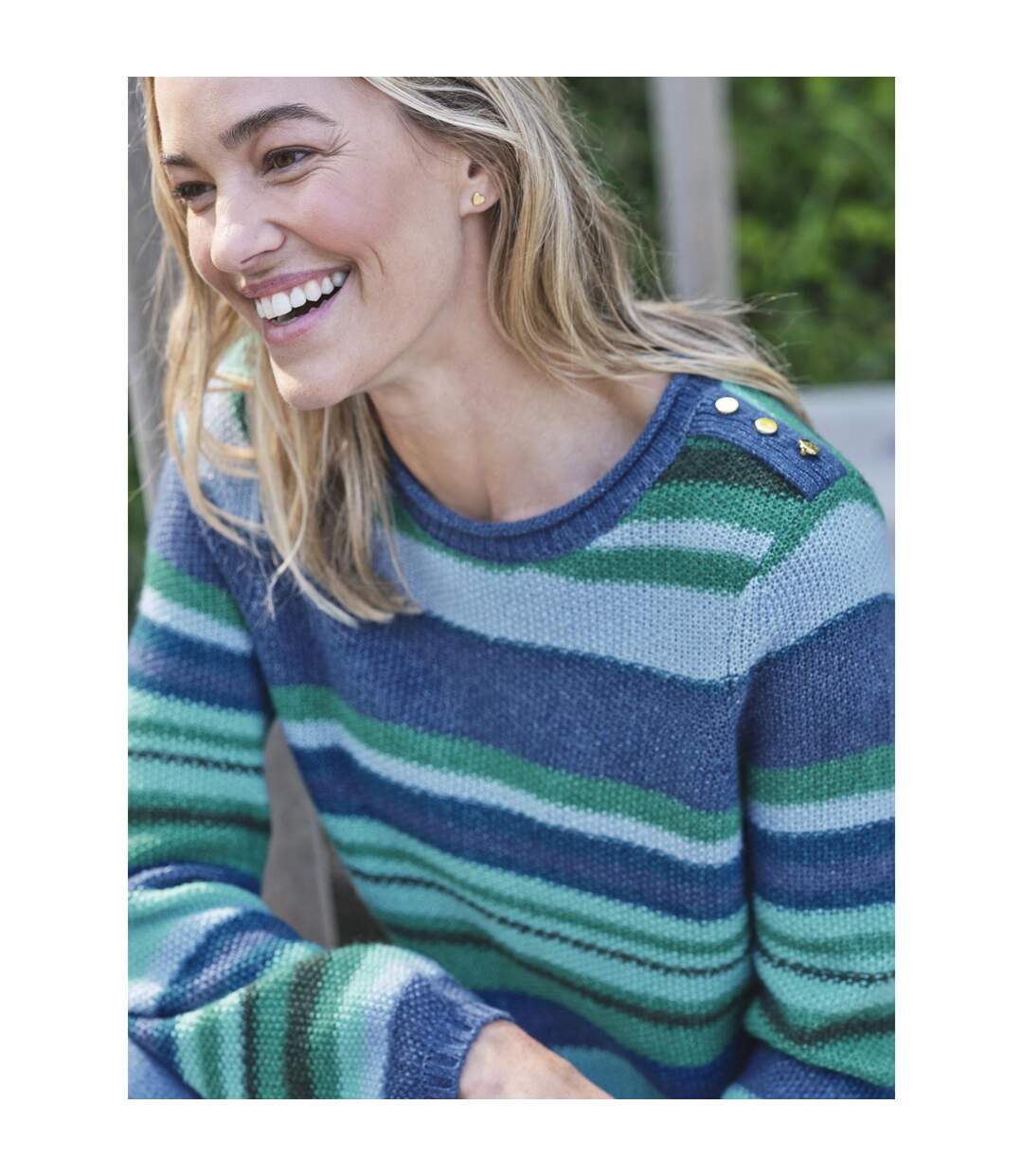Womens/ladies Striped Button Jumper Green WoolOvers-3