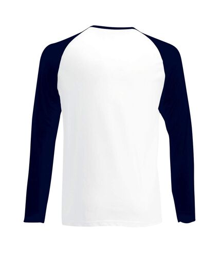 Fruit Of The Loom Mens Long Sleeve Baseball T-Shirt (White/Deep Navy) - UTBC328