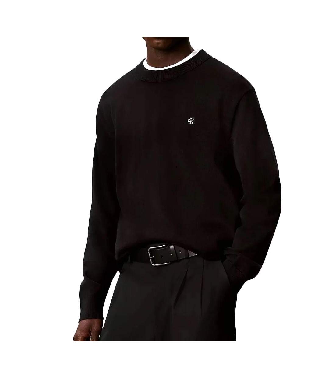Pull noir homme calvin klein jeans crwn-1
