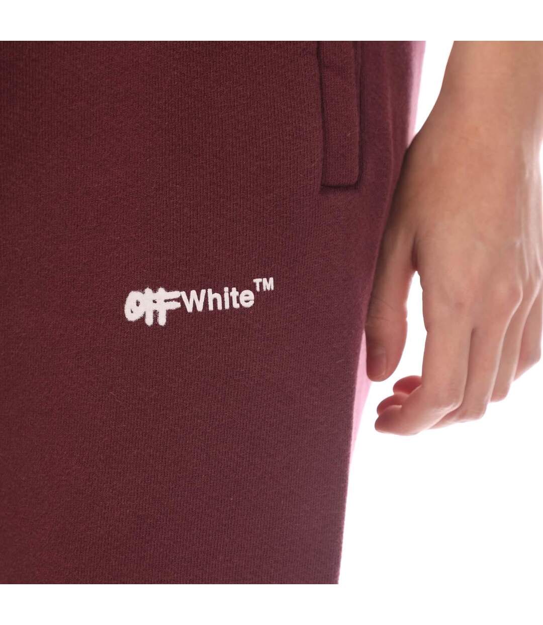 Womens/ladies Spray Helvetica Cuffed Sweatpants Burgundy Off White-3