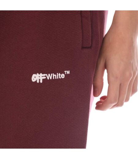 Womens/ladies Spray Helvetica Cuffed Sweatpants Burgundy Off White