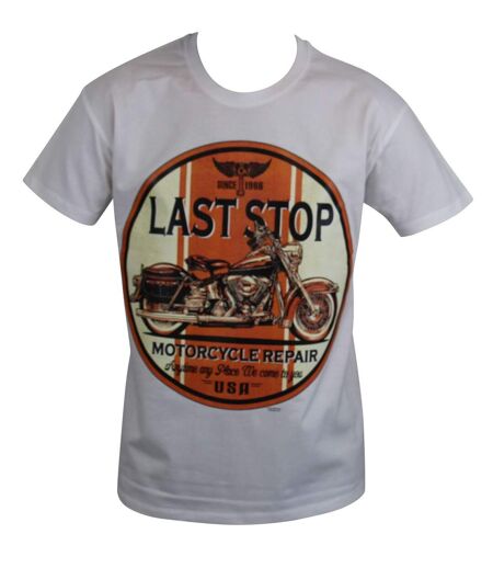 T-shirt homme manches courtes - Biker Last stop 22518 - Blanc