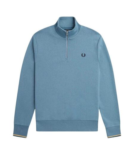 Unisex Adult Half Zip Tipped Sleeve Sweatshirt Blue Fred Perry