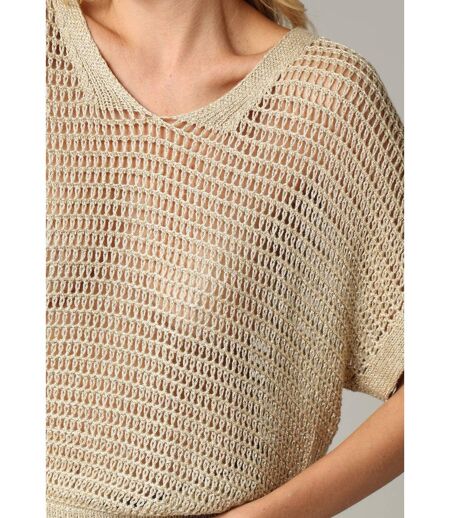 Pull ample en viscose tout en crochet lurex beige LUZIA