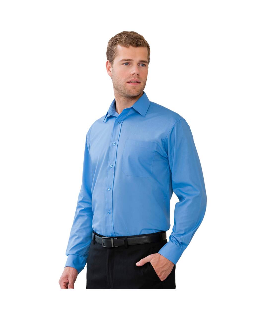 Collection Chemise À Manches Longues Pour Hommes Bleu Clair Russell-1