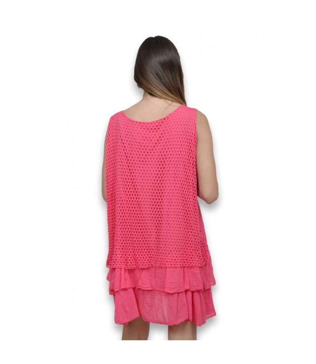 Robe femme sans manche de couleur fushia col rond-2