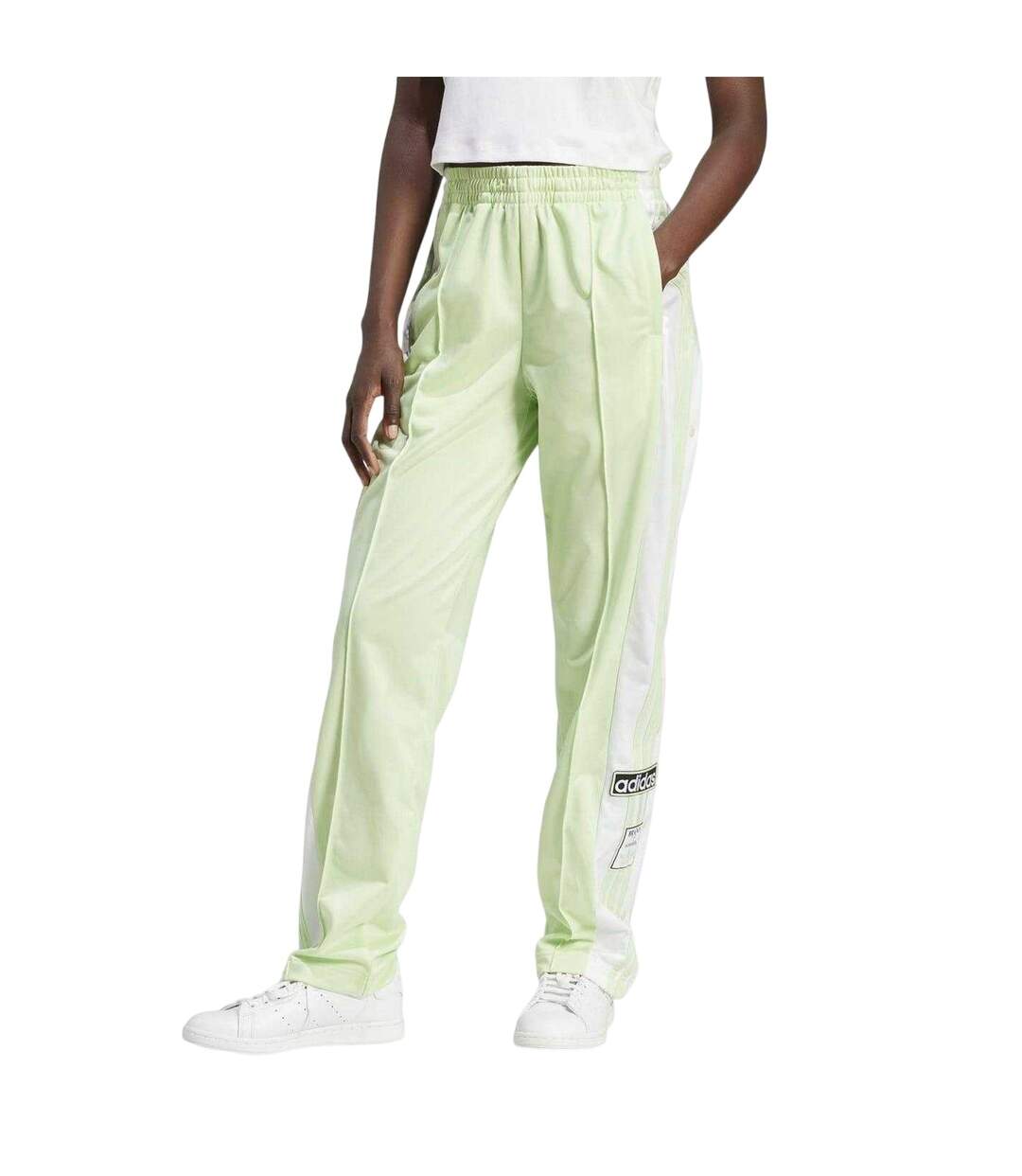 Womens/ladies Adibreak Stripe Tracksuit Bottoms Neon Lime Adidas-1