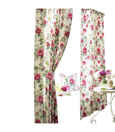 Peony vibrant colored floral pleat curtains 66in x 90in fuchsia Furn