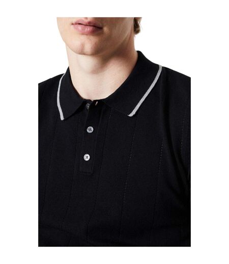 Mens knitted pointelle polo shirt black Burton