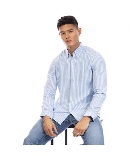 Chemise Manches Longues Motif/style Rayure Verticale Homme Bleu Blanc Peter Werth