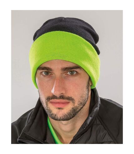 Unisex adult compass beanie black/lime green Result Genuine Recycled